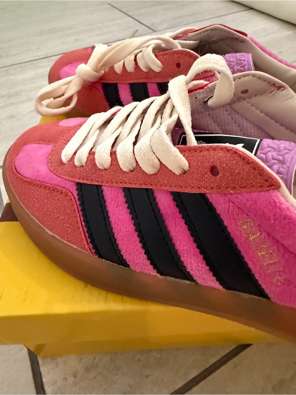 adidas Pink and Black Gazelle Sneakers with Green Heel Tab | US size 7 - Picture 11 of 15